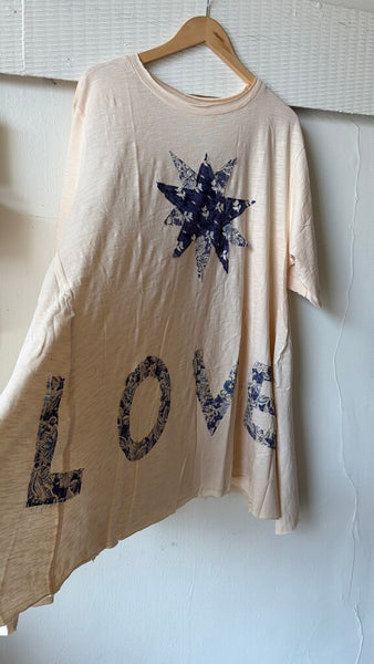 Paper Lace 'LOVE' Slub Tunic Top with Star Patches - Ecru