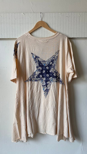Paper Lace 'LOVE' Slub Tunic Top with Star Patches - Ecru