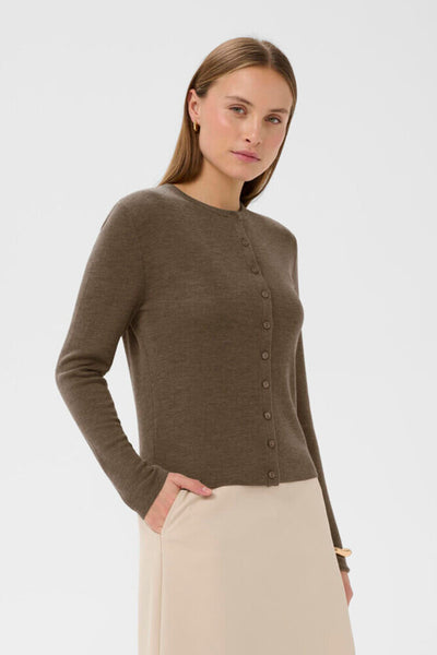 Soaked in Luxury 'Molini' 100% Wool Cardigan - Walnut Melange