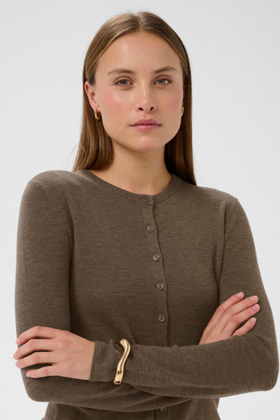 Soaked in Luxury 'Molini' 100% Wool Cardigan - Walnut Melange