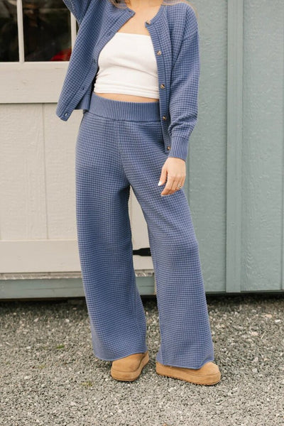Smash + Tess 'Megan' High Waisted Waffle Pant - Slate Blue