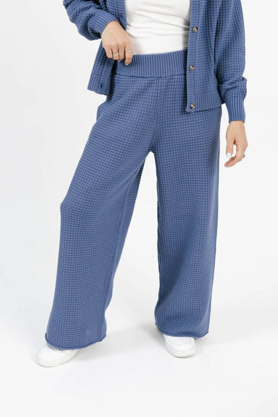 Smash + Tess 'Megan' High Waisted Waffle Pant - Slate Blue