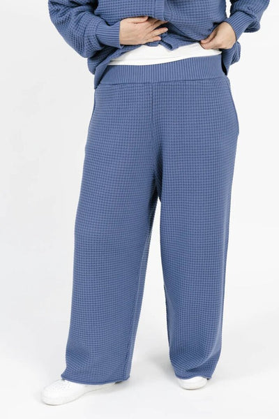Smash + Tess 'Megan' High Waisted Waffle Pant - Slate Blue