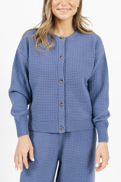 Smash + Tess 'Megan' Waffle Cardigan - Slate Blue