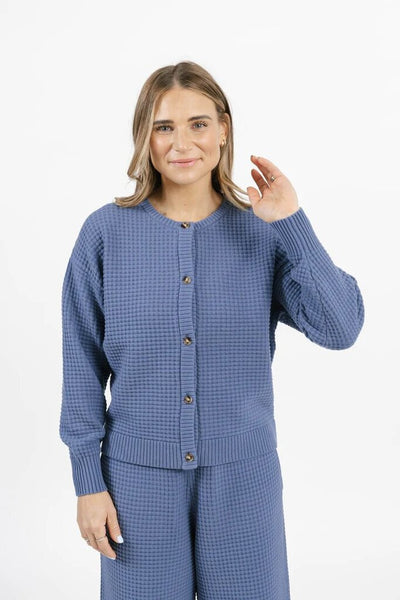 Smash + Tess 'Megan' Waffle Cardigan - Slate Blue