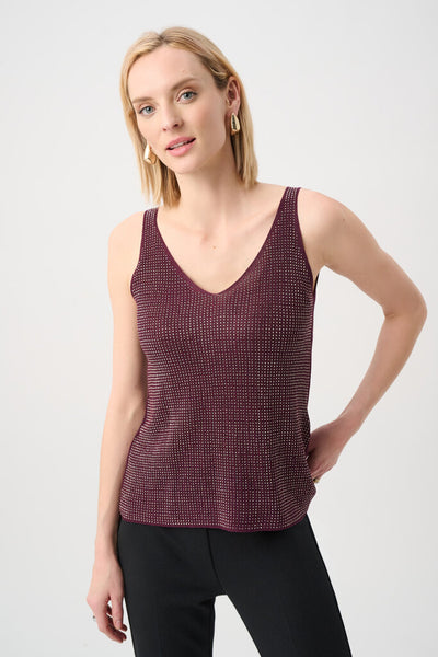 Joseph Ribkoff 252915 Metallic Knit Camisole - Elderberry