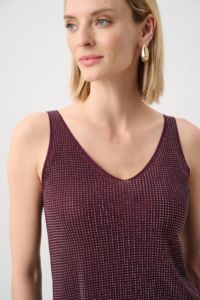 Joseph Ribkoff 252915 Metallic Knit Camisole - Elderberry