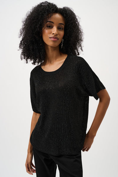 Joseph Ribkoff 263900 Metallic Knit T-Shirt - Black