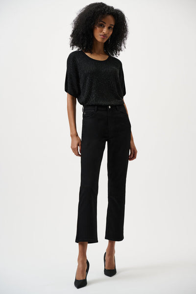 Joseph Ribkoff 263900 Metallic Knit T-Shirt - Black