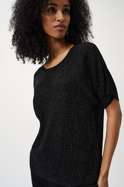 Joseph Ribkoff 263900 Metallic Knit T-Shirt - Black