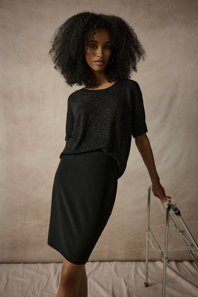 Joseph Ribkoff 263900 Metallic Knit T-Shirt - Black