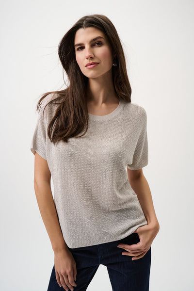 Joseph Ribkoff 263900 Metallic Knit T-Shirt - Moonstone