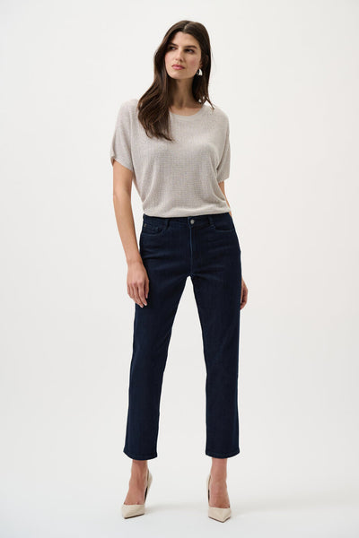 Joseph Ribkoff 263900 Metallic Knit T-Shirt - Moonstone