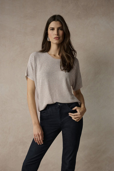 Joseph Ribkoff 263900 Metallic Knit T-Shirt - Moonstone