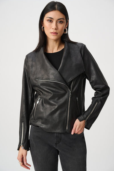 Joseph Ribkoff 263908 Foiled Knit Moto Jacket