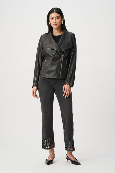 Joseph Ribkoff 263908 Foiled Knit Moto Jacket