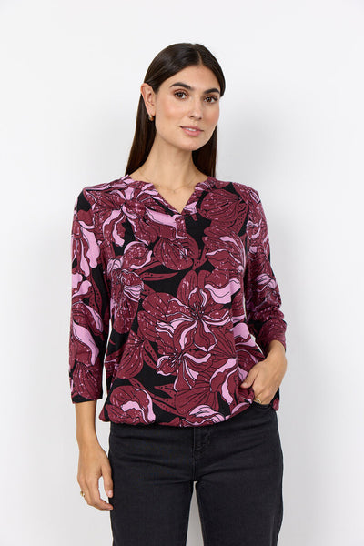 Soyaconcept 'Felicity' 3/4 Sleeve Floral Print Blouse - Oxblood Red