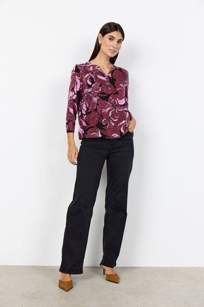 Soyaconcept 'Felicity' 3/4 Sleeve Floral Print Blouse - Oxblood Red
