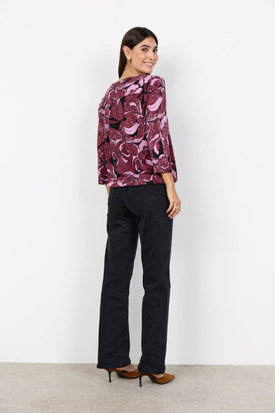 Soyaconcept 'Felicity' 3/4 Sleeve Floral Print Blouse - Oxblood Red