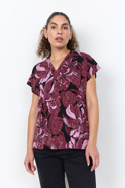 Soyaconcept 'Felicity' Floral Print Short Sleeve Blouse - Oxblood Red
