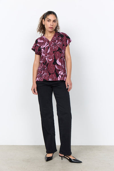 Soyaconcept 'Felicity' Floral Print Short Sleeve Blouse - Oxblood Red
