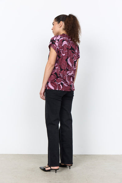 Soyaconcept 'Felicity' Floral Print Short Sleeve Blouse - Oxblood Red