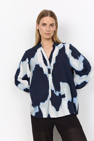 Soyaconcept 'Gladis' Abstract Print Long Sleeve Blouse - Navy