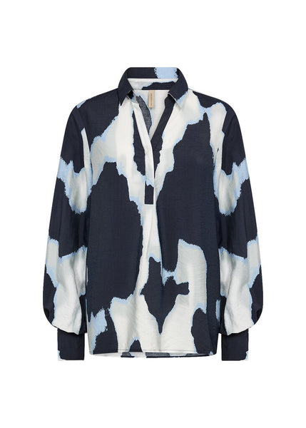Soyaconcept 'Gladis' Abstract Print Long Sleeve Blouse - Navy