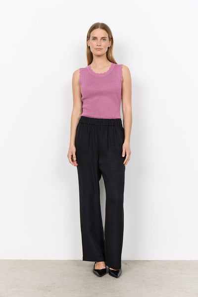 Soyaconcept 'Charissa' Full Length Textured Pant with Elastic Waist - Black