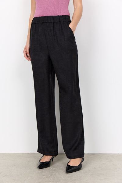 Soyaconcept 'Charissa' Full Length Textured Pant with Elastic Waist - Black