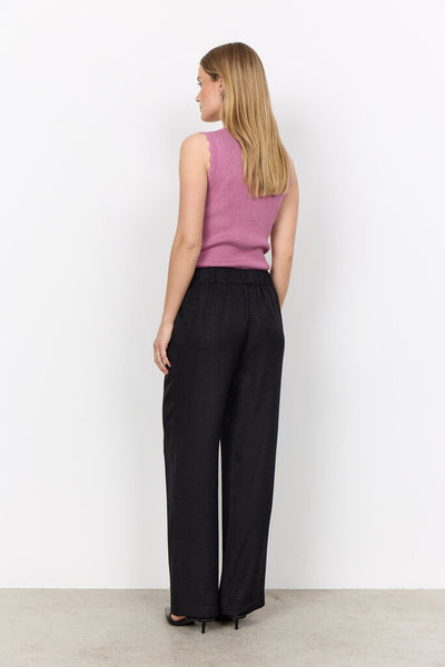 Soyaconcept 'Charissa' Full Length Textured Pant with Elastic Waist - Black