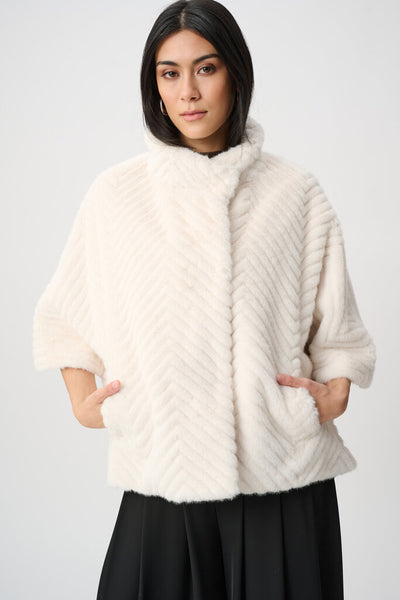 Joseph Ribkoff 263917 Chevron Faux Fur Cape Jacket