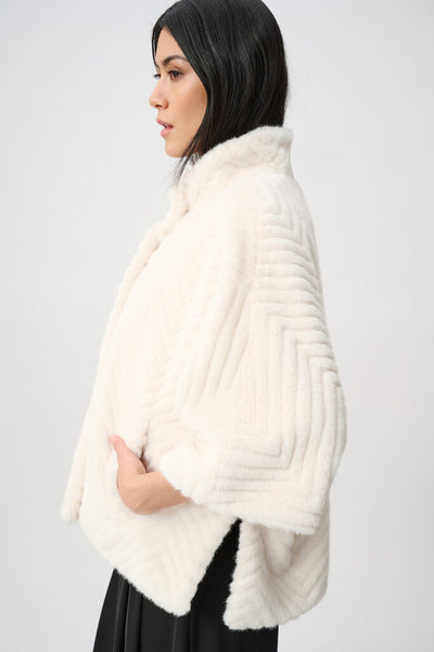 Joseph Ribkoff 263917 Chevron Faux Fur Cape Jacket