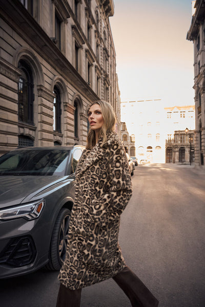 Joseph Ribkoff 263919 Faux Fur Leopard Print Coat