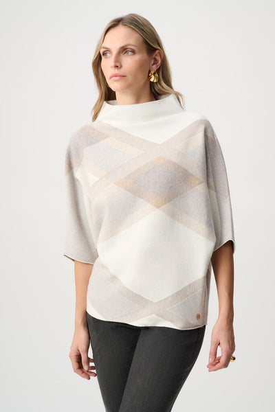 Joseph Ribkoff 263947 Plaid Funnel Neck Sweater - Winter White