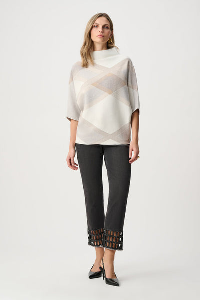 Joseph Ribkoff 263947 Plaid Funnel Neck Sweater - Winter White