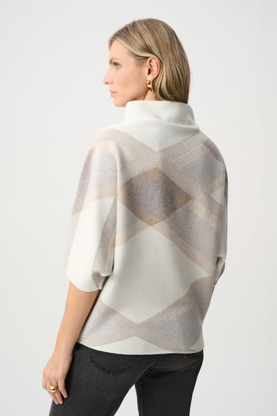 Joseph Ribkoff 263947 Plaid Funnel Neck Sweater - Winter White