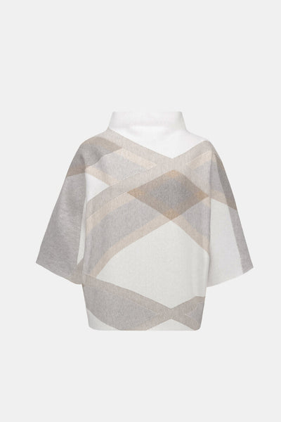 Joseph Ribkoff 263947 Plaid Funnel Neck Sweater - Winter White