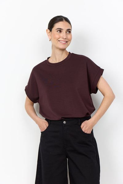 Soyaconcept 'Banu 245' Short Sleeve Side Slit Top - Chocolate Plum