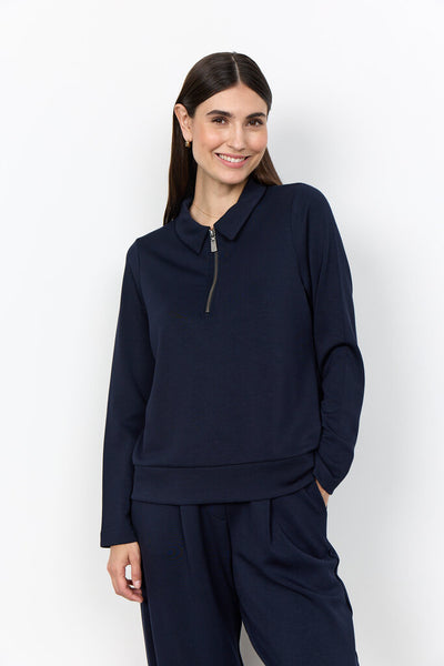 Soyaconcept 'Banu 316' Collared 1/4 Zip Sweater - Navy