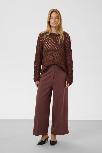 Soaked in Luxury 'Corrine' Cropped Wide Leg Trousers - Brown Stone