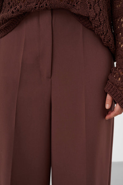 Soaked in Luxury 'Corrine' Cropped Wide Leg Trousers - Brown Stone