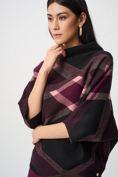 Joseph Ribkoff 263947 Plaid Funnel Neck Sweater - Black