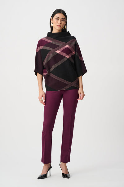 Joseph Ribkoff 263947 Plaid Funnel Neck Sweater - Black