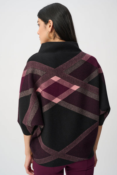 Joseph Ribkoff 263947 Plaid Funnel Neck Sweater - Black