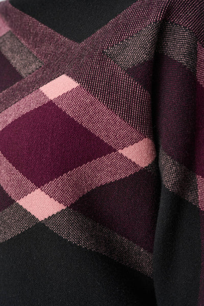 Joseph Ribkoff 263947 Plaid Funnel Neck Sweater - Black