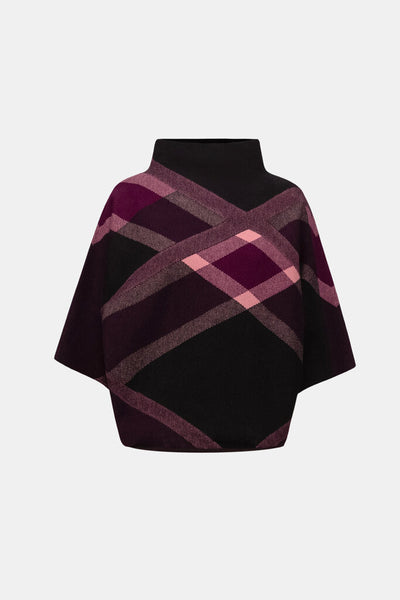 Joseph Ribkoff 263947 Plaid Funnel Neck Sweater - Black