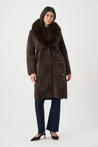 Joseph Ribkoff 263973 Feather Yarn Knit Coat with Faux Fur Collar