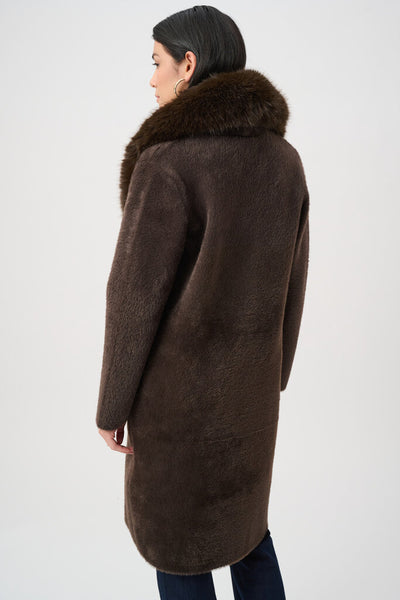 Joseph Ribkoff 263973 Feather Yarn Knit Coat with Faux Fur Collar