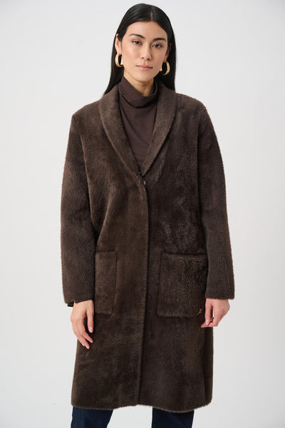 Joseph Ribkoff 263973 Feather Yarn Knit Coat with Faux Fur Collar